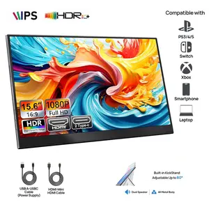 W&O Portable Monitor 15.6inch 1080P FHD USB-C, HDMI Computer Display HDR IPS Gaming Monitor / Premium Smart Cover & Screen Protector, Speakers, for Laptop PC MAC Phone PS4 Xbox Switch