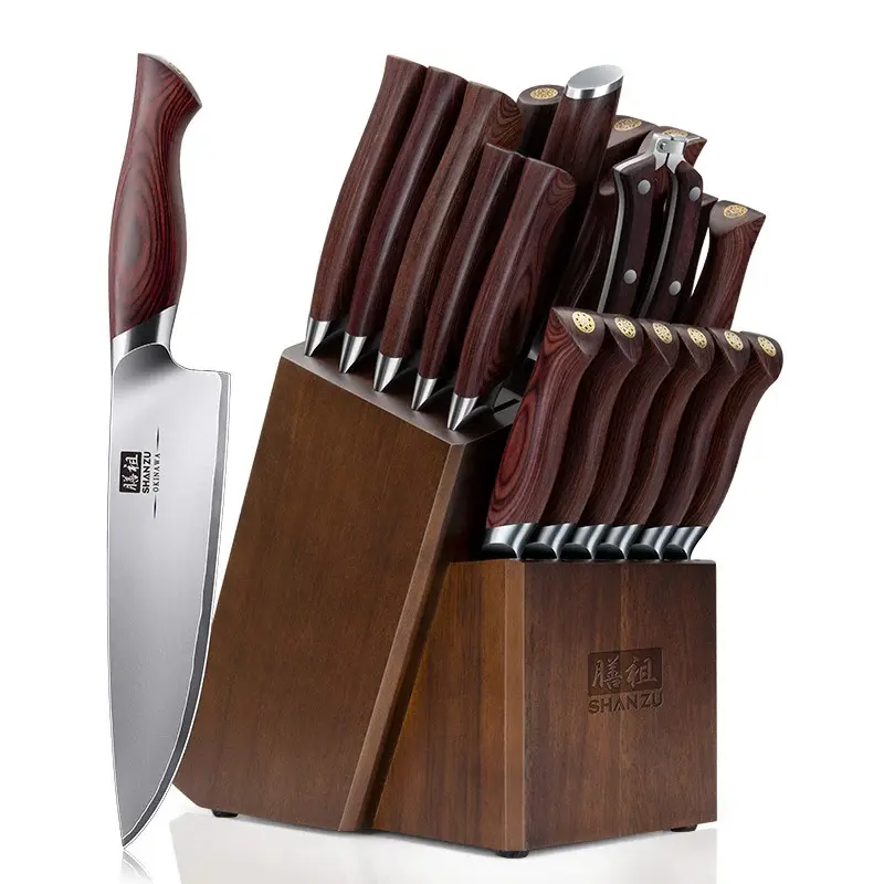 SHAN ZU OKINAWA | 21-piece knife set with ergonomically designed Pakka wood handles SHAN ZU OKINAWA | 21-piece knife set with ergonomically designed Pakka wood handles