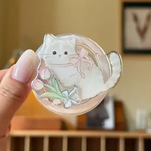 Kitten Holding Tulip Phone Grip Magnetic, Kindle Grip, Phone Holder, Perfect Gift Ideas for Daughter