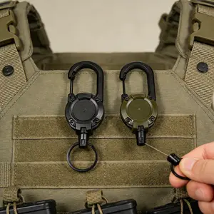 2-Pack Heavy Duty Carabiners - Multi-Function Tactical Clips with 20-inch Retractable Steel Cable, Two Colors, Unisex for Hiking, Camping & Mountaineering