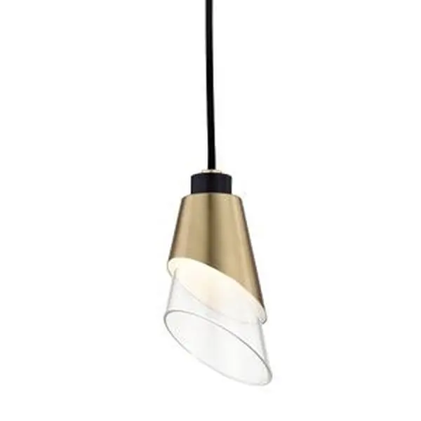 Angie Pendant Light with Unique Asymmetrical Glass Shade and Aged Brass Finish