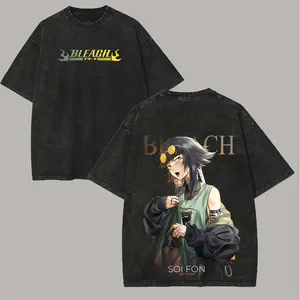 Men's Bleach Soifon Printed Unisex Washed T-Shirt, Casual Breathable Top