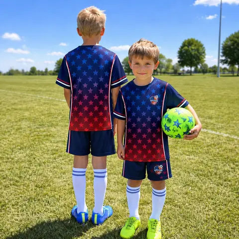 Boys' 4th of July American Flag Soccer Jersey Set - Athletic Clothing Set for Active Boys, 11-12 Years, 5% Spandex, Advanced Mesh Construction, Patriotic Sports Uniform with Shirt & Shorts, Summer Outfit