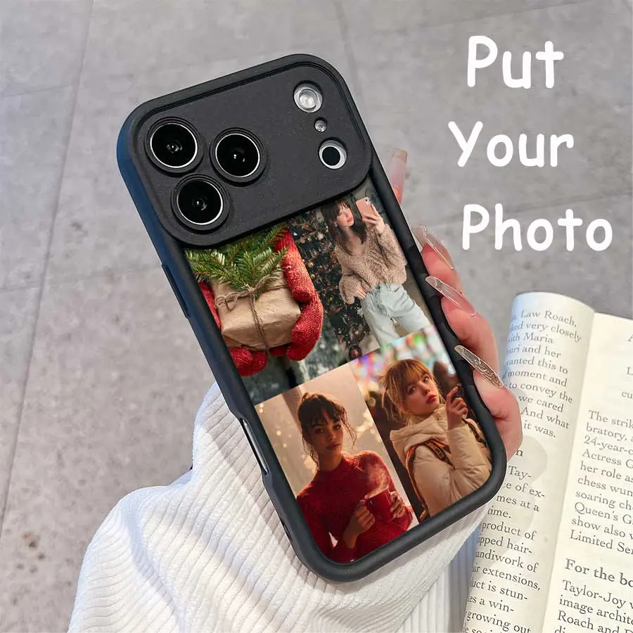 Custom 4 Photo Collage Phone Case — Black Christmas Winter Personalized Holiday Case.For Galaxy S25, S24, S23,  PLUS, FE And Ultra,Galaxy A33  For Iphone17 Pro Max, 16, 15,  A Perfect Gift For Birthdays, Holidays,, Smartphon
