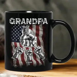 Personalized Grandpa Papa Fist Bump Coffee Ceramic Mug, Gift For Grandkids From Grandpa, Grandpa Birthday Gift