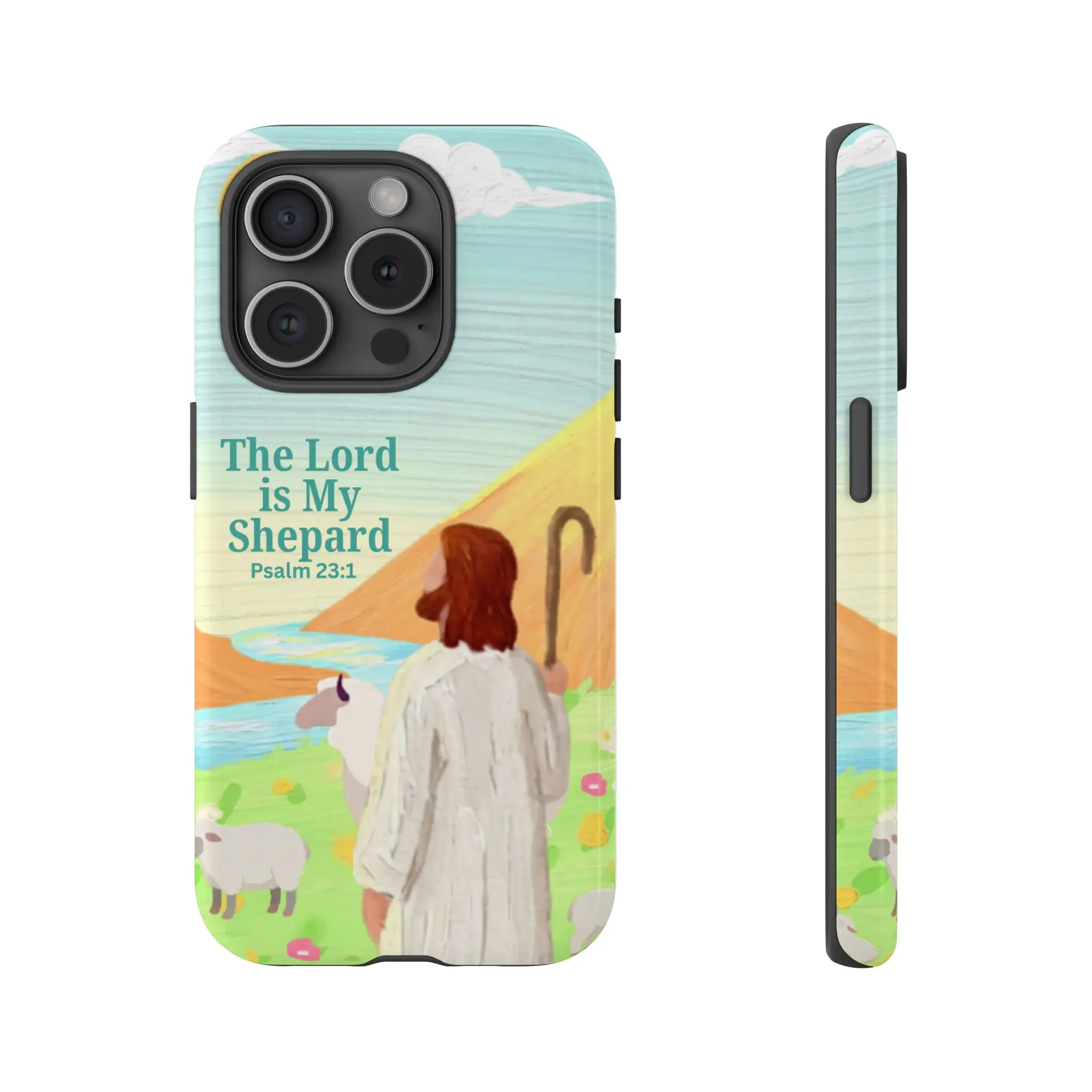 Christian Customized Hybrid Shell Cellphone Casing - Silicone-Polycarbonate Wireless Smartphone Case, Psalm 23 "The Lord Is My Shepherd" Bible Verse Accessory, Shockproof Full-Wrap Print Protection Shell