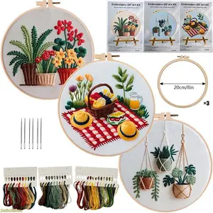 Christmas Embroidery DIY Kit - Handmade Gifts Embroidery Set, Flower Motif Cross Stitch Kit, Plant Picnic Stitching Materials, English Stitch Guide for Beginners, Home Craft Holiday Art Project