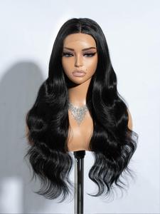 women's natural long wavy  lace front synthetic material wigs, synthetic fiber wig, middle part wigs without bangs for cosplay, party, daily hairstyles ideas, clean look hairstyle
