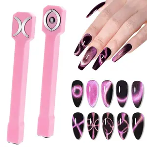 3-in-1 Cat Eye Magnet for Nails, Multi-Function Nail Magnet Stick, Upgraded Cateye Magnet Tool for 3D Magnetic Cat Eye Gel Polish Nail Art, Salon & Home Use (NAT253-Pink)