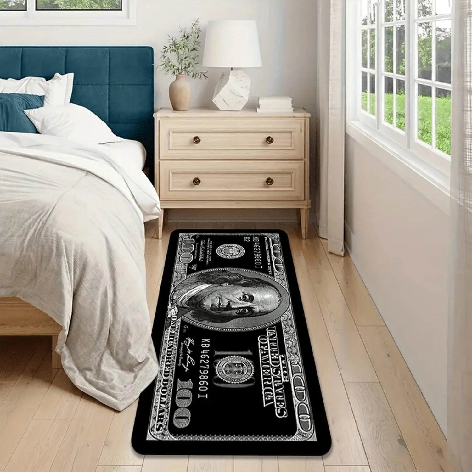 $100 Bill Design Ultra Comfort Flannel Mat - Durable, Lightweight for Living Rooms, Entryways, and More - Black with Gold Trim, Rectangular, Entryway Mat | Decorative Mat | Durable.