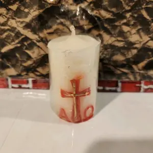 vela dvirgen de la milagrosae cruz rojo mini rojo y oro