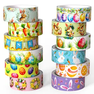 12 Roll Easter Paper Tape Set, Egg Bunny Carrot Decorative Tape, Creative Stationery Funny Stickers, DIY Crafts Gift Wrapping