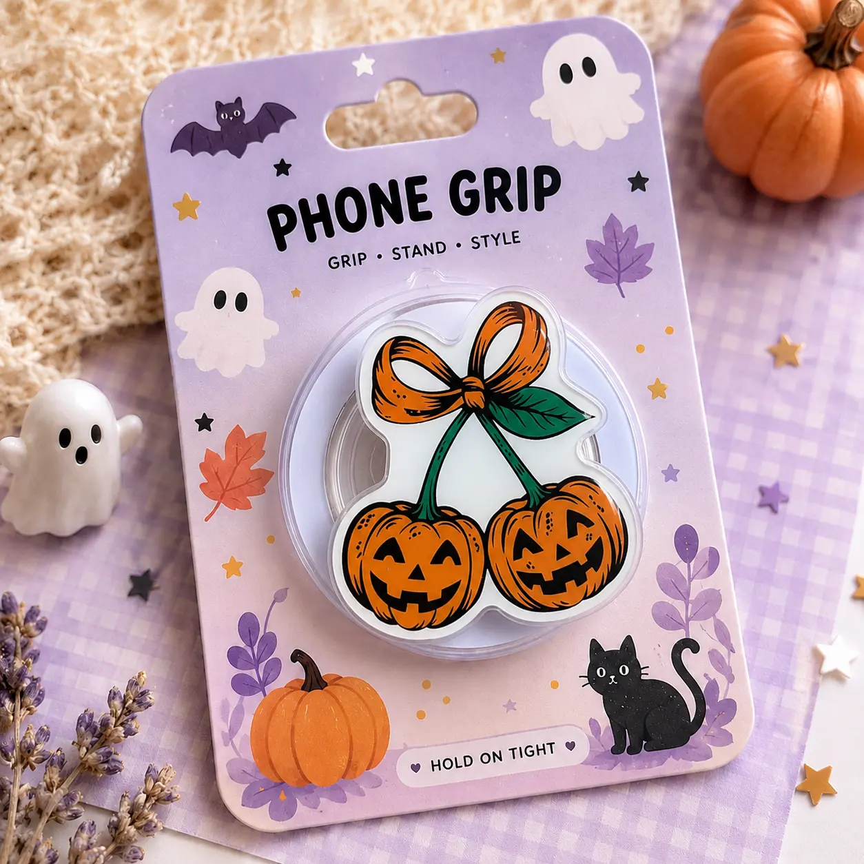 Coquette Pumpkin Bow Phone Grip Cute Halloween Acrylic Phone Holder Fall Aesthetic Autumn Phone Stand Cozy Seasonal Gift