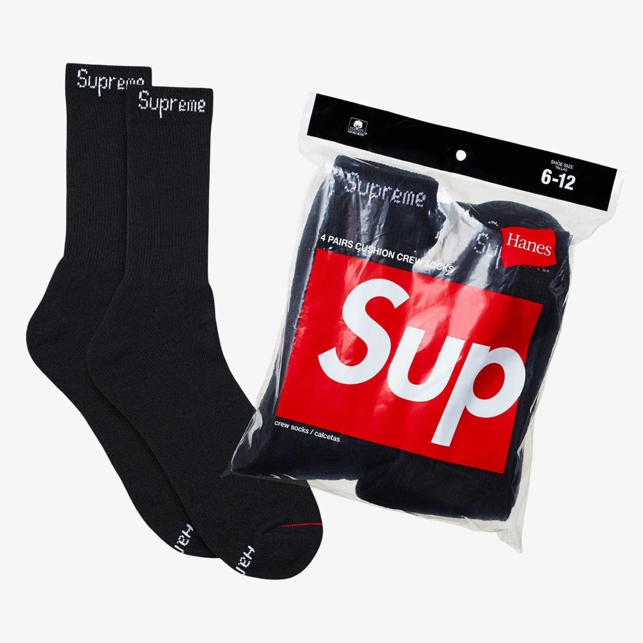 Supreme x Hanes Cushion Crew Socks (Full Pack) Black Supreme x Hanes Cushion Crew Socks (Full Pack) Black