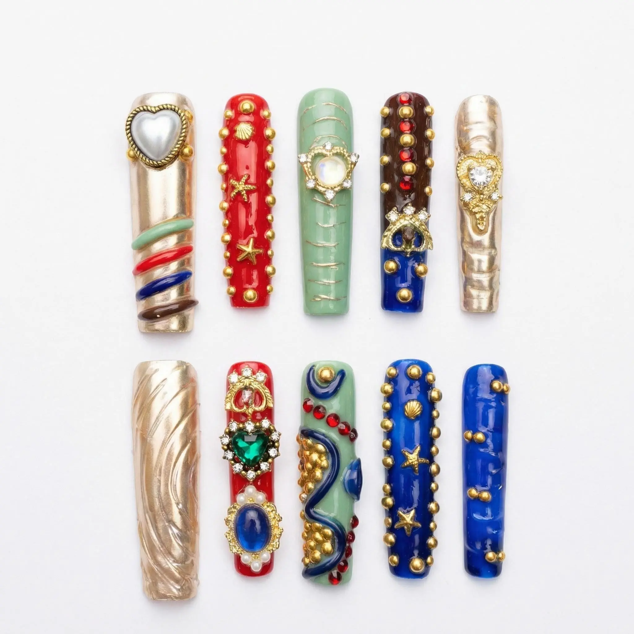 Handmade Luxury Easy-Apply Press-on Nails - Phantom Of The Opera Inspired Alt-Style, Exquisite Solid Color With Rhinestone Beads, Glamorous Manicure Decor, Box-Included For Standout Look Parties & Everyday Wear