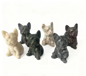 French Bulldog 10cm Natural Crystal Cute Carving Figurine Collectible Home Decor from China
