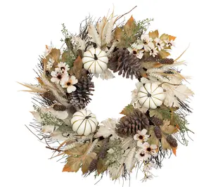 Northlight Pumpkin and Pinecone Harvest Wreath24" Unlit