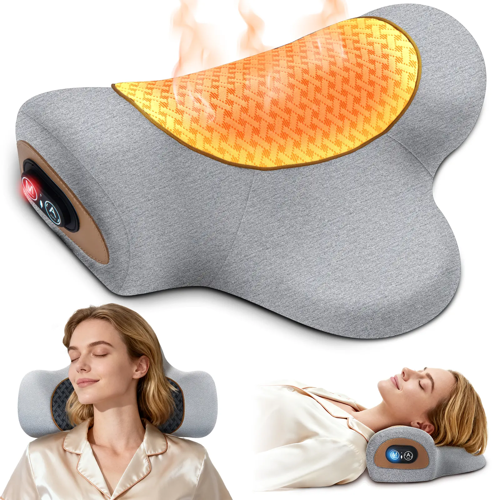 3-in-1 Cervical Neck Traction Pillow,     Rechargeable Neck Massager Pillow, Heated & Vibration Massage & Airbag Traction - Massage Hump Soothing Neck Relaxation, Neck Support, cozy travel pillow, Summerwins