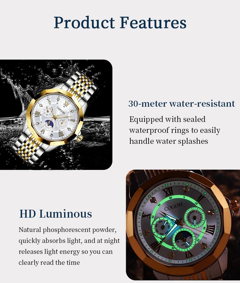 【Valentine’s Gift for Husband】new multifunctional luxury Moon Phase Master Men's Watch, equipped with original Swiss movement,  mechanical style, sapphire crystal, stainless steel strap, and luminous waterproof design.
