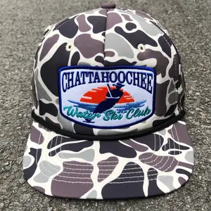 Chattahoochee Water Ski Club Hat, Duck Camo Rope Snapback Cap, Embroidered Water Sports Patch Hat, Lake Life Gift, Outdoor Trucker Hat