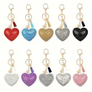 1pc Sparkling Rhinesne Heart Keychain for Women - Alloy Metal Bag Charm with Tassel & Lobster Clasp, Multi-Color Options (Red/Blue/Golden/Black/Purple/Pink) - Valentine's Day, Back-- Accessory for Keys, Backpack, Purse, Key Organizer, Heartshaped Design,