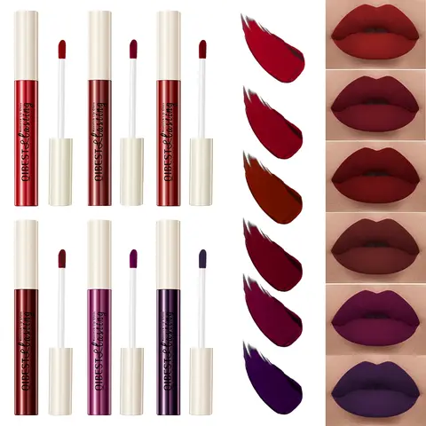 6-pack matte velvet set Matte Liquid Lipstick, waterproof and long-lasting for 24 hours, silky smooth and matte texture, non smudging and non stick cup, essential for daily party makeup, Lip Products Makeup