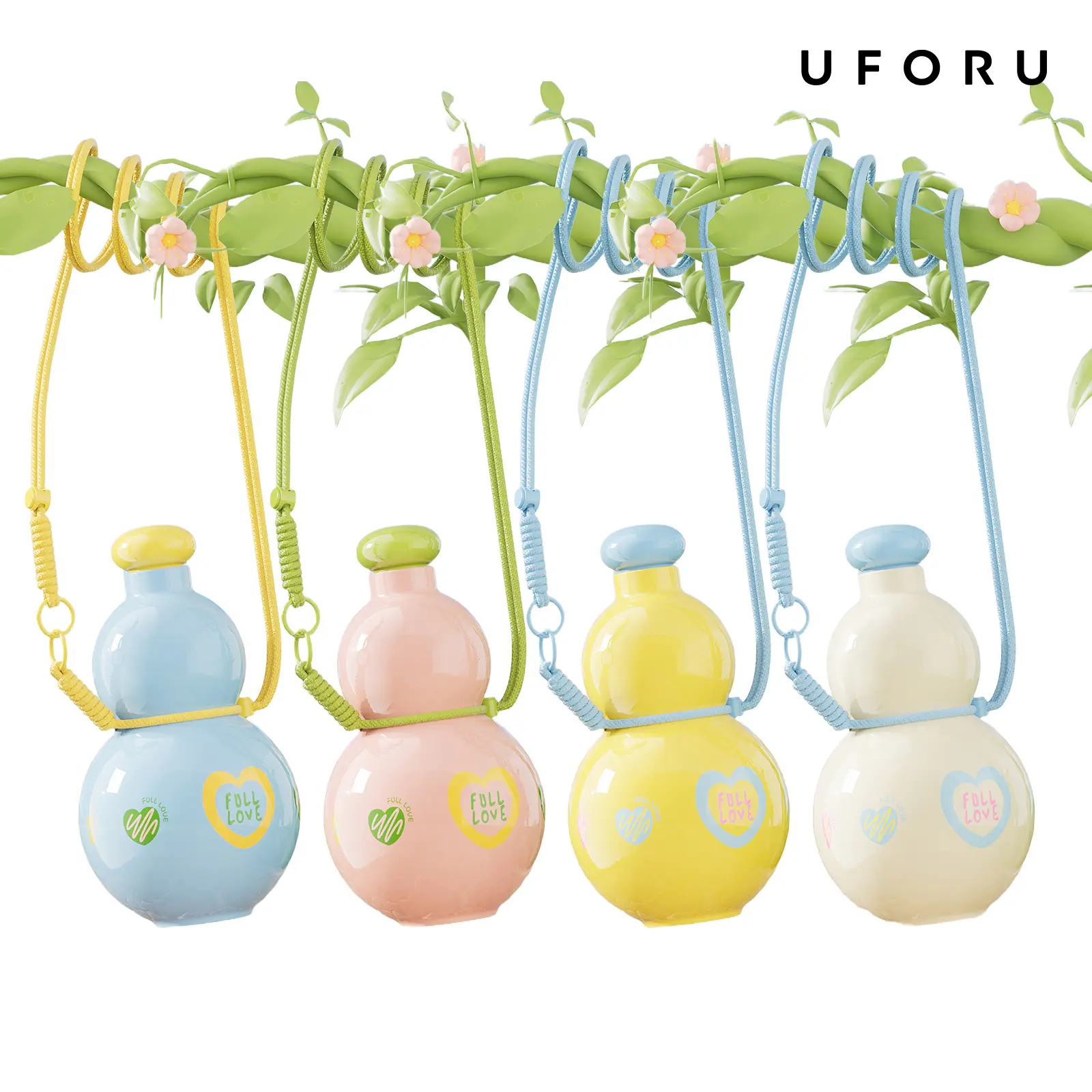 gourd Water Bottle Large Capacity Tonton Cup High Appearance Outdoor Portable Daughter Child Student Big Belly Water Cup School Home Use with Colorful Designs and Adjustable Straps Drinkware Indoor, Cream White#SummerWins#DFYD