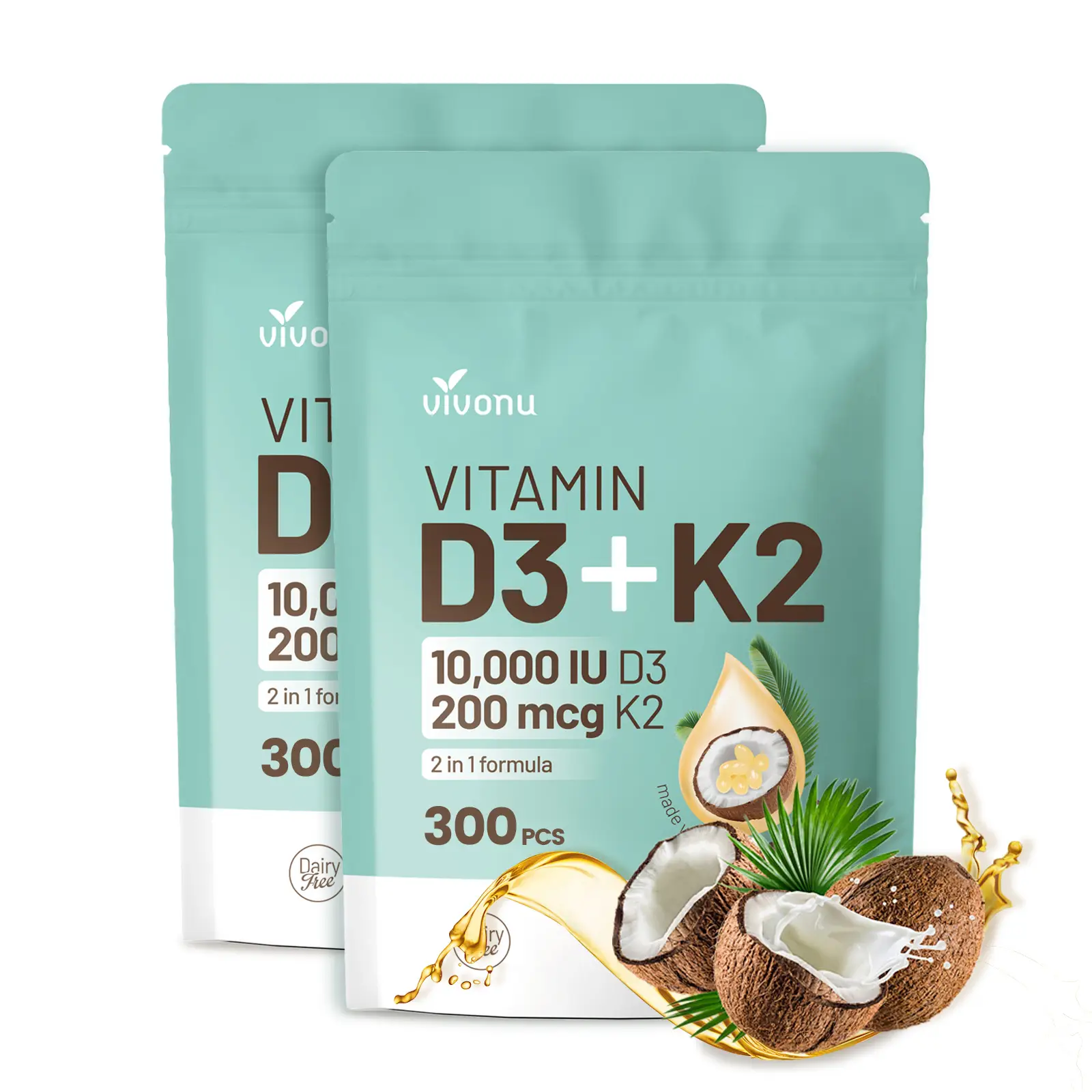 Vitamin D3 K2 Supplement Softgels | Natural Nutritional Supplements | Enhanced Energy & Health Support | Potent Botanical Formula, 300 Capsules Dietar