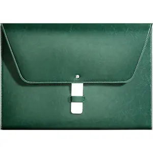 PU Leather A4 File Folder Large Document Holder  Envelope Folder Case with  Closure (Green)