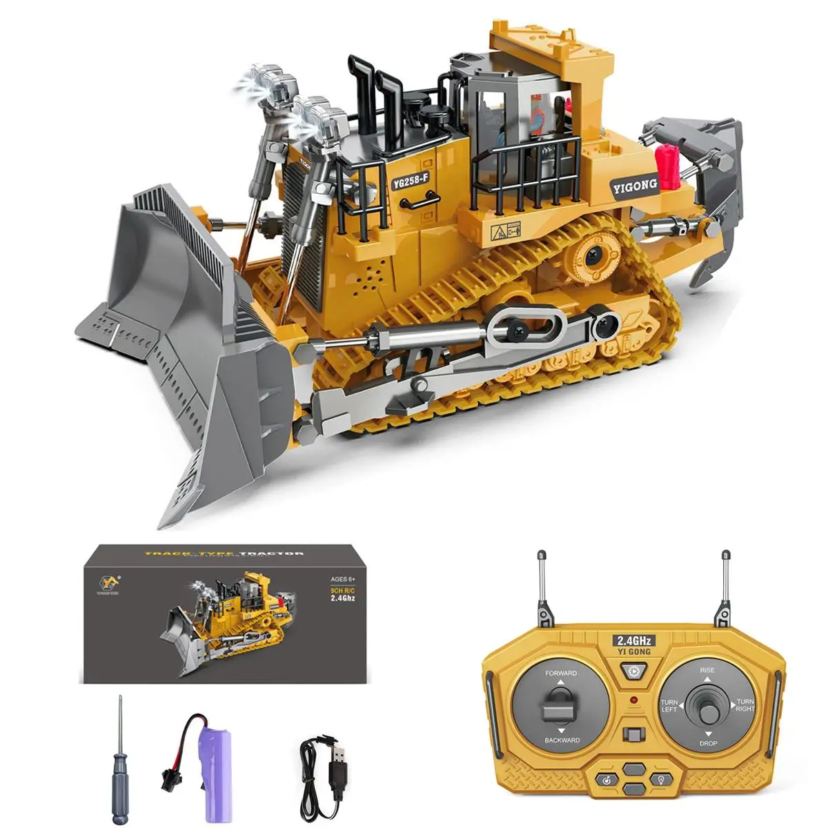 Remote Control Excavator Toy, 1 Box Realistic Remote Control Excavator Toy with Light & Sound, Track Type Tractor Toy, Ideal Gift for Kids