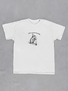 Funny Guinea Pig Long T-Shirt "Off to cause a kerfuffle" Graphic Print Tee, Casual, Streetwear, Fitted, Quirky Animal Meme Shirt, Whimsical Pet Fan Apparel, Guinea Pig Scooter Tee