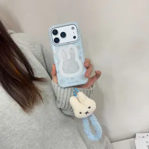 Blue Hollow Snowflake Miffy Protective Phone Case with Lanyard, for iPhone 17 Pro Max, 16 Pro Max, 15 Pro Max, 14 Pro, 13 Pro, Fashion Women's Case