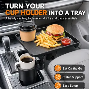 Car Cup Holder Tray, Cup Holder Expander Adapter for Car, 9” Detachable Car Food Tray Table for Eating, Road Trip Essentials Fits Yeti, Hydro Flask 12-40 oz