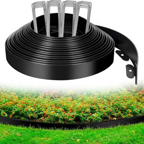 Upgraded No-Dig Landscape Edging Kit, 100 ft Heavy-Duty Plastic Garden Border with Metal Stakes, Reinforced Design - Superior UV Durability, Guards Beds from Trimmers, Holds Mulch in Place, Eliminates Grass Encroachment for Home Lawns, Flower Beds