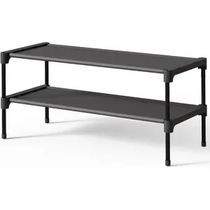 Shoe Rack - Non-Woven Shoe Rack Shelf, Shoe Organizer for Closet, Entryway, Garage & Corridor, Stackable Shoe Shelves, 27.5" Wide - 2 Tier, Black