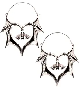 Dangling Bat Stainless Steel Plug Hoops Dangling Bat Stainless Steel Plug Hoops