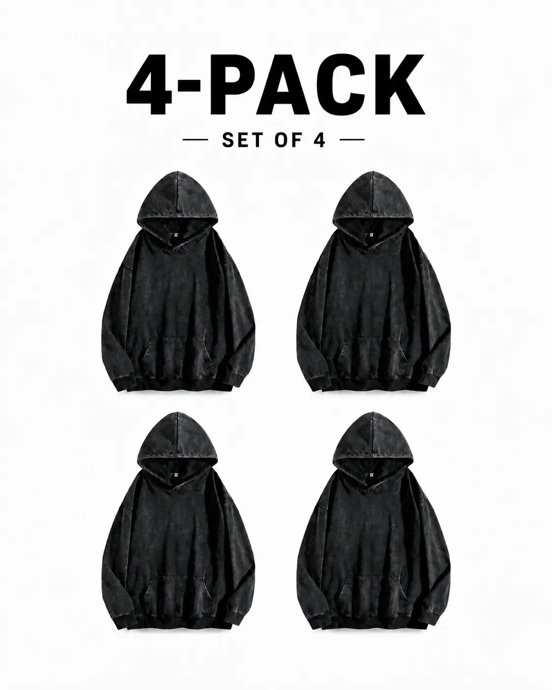 Men's 4-Pack Vintage Washed Oversized Pullover Hoodies with Cargo Kangaroo Pocket - Retro Streetwear Casual Layering Menswear