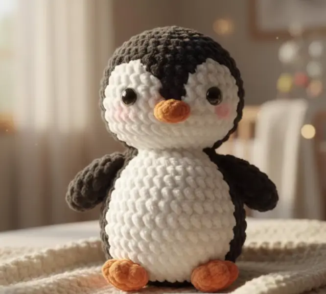 Chubby Crochet Penguin Amigurumi, Handmade Winter Animal Plush Toy