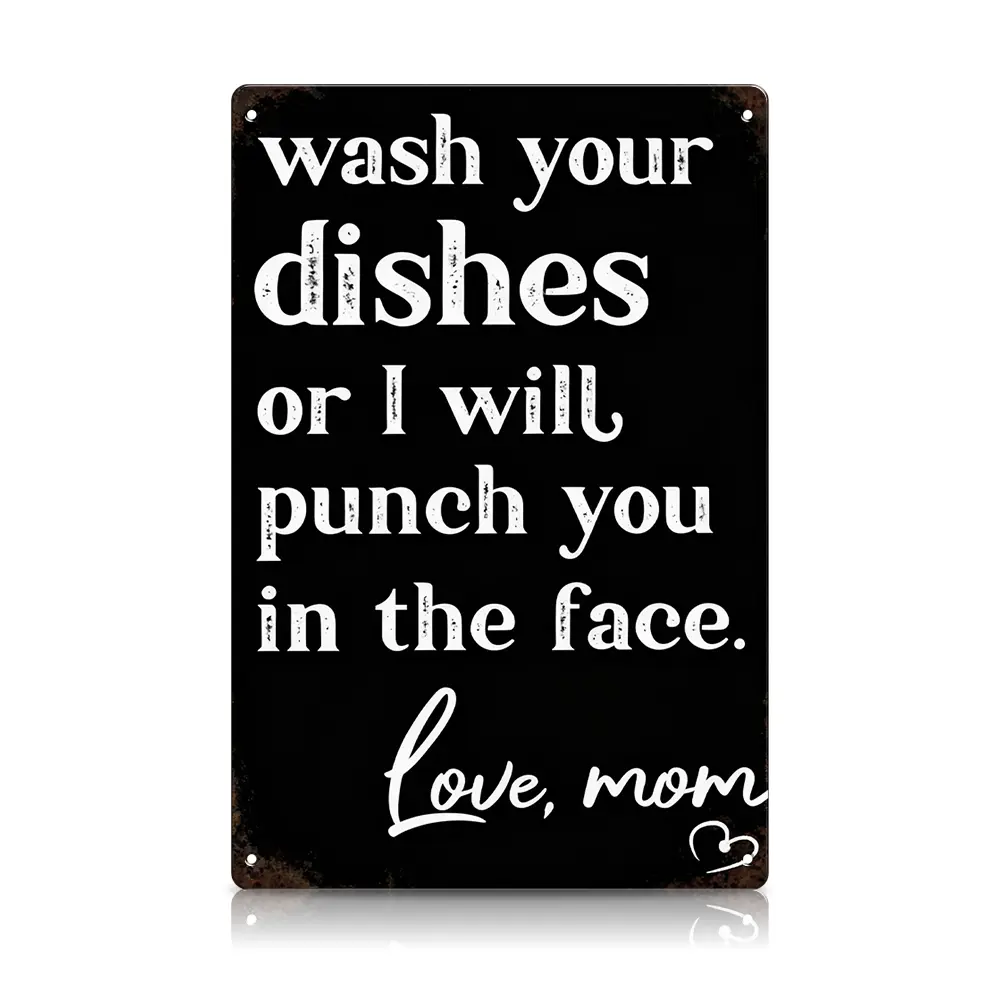 Funny Kitchen Wall Decor Plaque – Wash Your Dishes Love Mom Metal Sign, Aluminum Wall Kitchen Humor Decor Gift Rectangle Design Door
