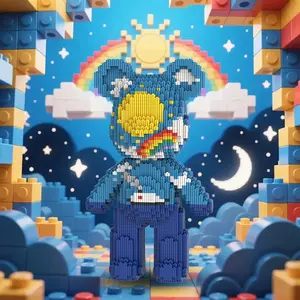 Bear Building Block Toy, 3350 Piece 32cm High Night and Day Starry Sky Unique Gift for Boys and Girls, Home Décor & Display, Building Block Model