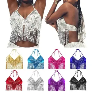 Newstyle Belly Dance Sequin Fringe Nightclub Performance Halter Bra Dance Wear Show Costumes Halter Bra Performance