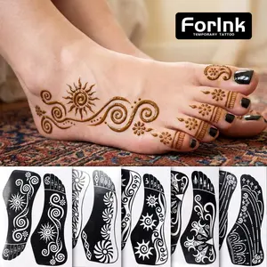 5/10 Pairs Temporary Tattoo Templates for Feet, Floral Design Tattoos Kits, Arabic Hollow Stickers for Women, DIY Glitter Airbrush Paint, Henna Stencils, Henna Designs