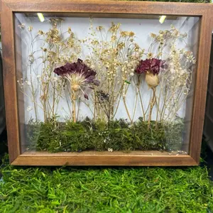 8x10 Pressed Flower Shadow Box | Real Dried Flowers in Glass Frame | Botanical Wall Art | Rustic Cottagecore Decor Wood Floral Nature Decoration