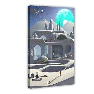 Vintage Retro Travel to Moon Oasis Poster bedroom canvas posters, hall wall art, bathroom canvas posters, home poster decoration