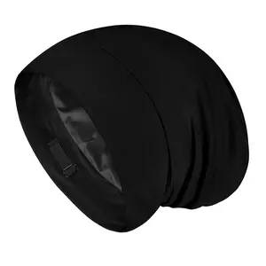 Satin Hair Bonnet for Sleeping, Silky No Frizzy for Curls Care, Adjustable Strap for Non-Slip, Dreadlocks Cap for Women&Men Black