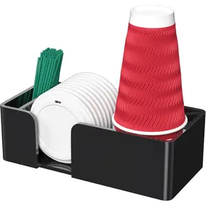 Coffee Bar Accessories and Organizer, Disposable Cup Holder for Countertop, 10.2 Inches Black Acrylic Storage and Organization for Coffee Cup Lid Stirrer Pod, Farmhouse Table Décor