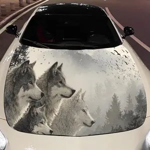 New 2026 Retro Wolf Pack Car Engine Hood Sticker, Auto Vinyl Wraps, Waterproof Self-adhesive Vehicle Decal, Durable & Anti-scratch Auto E car decoration accessoriess