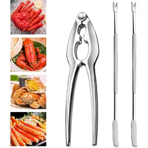 3 PCS Lobster Crackers and Picks Set, Stainless Steel Crab Leg Tools, including 1 Lobster Cracker and 2 Forks, Heavy Duty Shellfish Nut Cracker Set, Seafood Tools for King Crab Legs Shellfish Claw