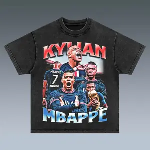 VINTAGE TEE | KYLIAN MBAPPE Retro Soccer Defender Graphic Tee Oversized Washed Black Football Streetwear Unisex Cotton T Shirt