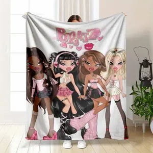 Cute Bratz Doll Blanket Y2K Fashion Girls Print Soft Flannel Fleece Throw Pink Aesthetic 2000s Nostalgia Gift For Best Friend